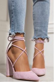 suede pink tie up pointed toe heels women’s size 7