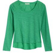 Skies Are Blue Jaylen Eyelet Shoulder Knit Top Green. Size M