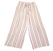 Vince Camuto Open Leg Tie Waist Linen Striped Pants Sz Medium