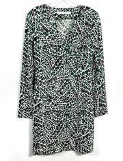 Green & Black Tile Dot Print Fitted Business Casual Dress Medium M