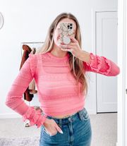 MISA Los Angeles Pink Crochet Long Sleeve Sweater