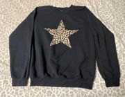 Boutique Black Cheetah Print Star Crewneck