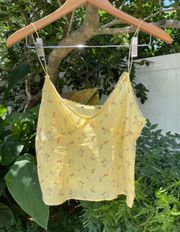 Yellow Y2K floral lace cami tank top with , size L