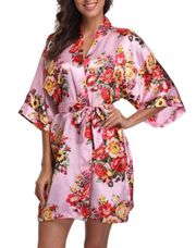 NWOT Floral Silky Robe In Blush Pink S/M