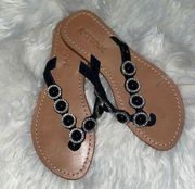 Mystique Boutique Handmade Black patent and Rhinestone Beaded Flip Flop Sandals