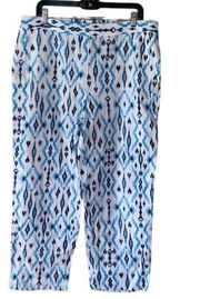 Chico’s Caribbean Ikat rayon Wide Leg Pants Size 2 NEW pockets large blue‎ bliss