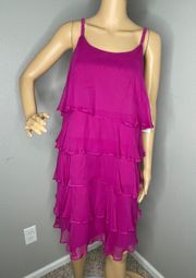 NWT Signature By  Silk Fuchsia Layered Ruffled Dress Size 12