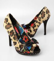 Iron Fist Leopard Cheetah Peep Toe heels pumps shoes high Stiletto