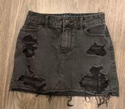 Black Ripped Denim Skirt