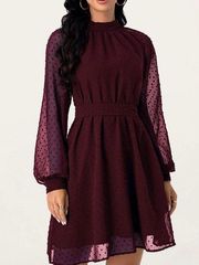 NWT Poetic Love Cabernet Swiss Dot Long Sleeve Dress