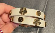 Double Banded Layer Wrap Leather Logo Stud Bracelet Gold Grommet Rivet Hardware