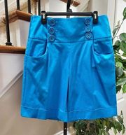 Ashley Stewart Women Solid Blue Cotton Mid Rise Buttons Front Casual Shorts 18W