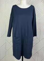 Hobbs London Navy Blue Zip Shoulder Pocket Shift Dress Size US 6