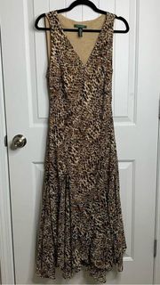 Vintage y2k lauren Ralph Lauren leopard print handkerchief midi dress size 12