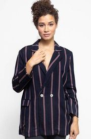 NEW The Great Academy Blazer Striped Navy Blue Size 1 (Small)