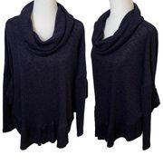 Anthropologie Postmark Sweater Metallic Rib Knit Ruffled Cowl Neck Navy XS/S P