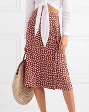 NEW Faithfull the Brand Joy Skirt Danica Floral Red White Flower Faux Wrap Midi