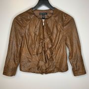 INC Faux Leather Brown Ruffled Jacket