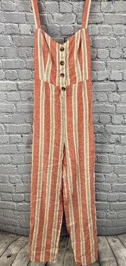 Romeo & Juliet Couture Romper Jumpsuit Linen Blend Red Stripes Tie Back S