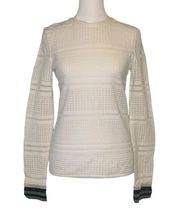 Tibi white long sleeve eyelette crewneck blouse size 0