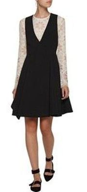 Sandro Paris Womens Nita Black Cream lace long sleeve zip Layer Dress size S