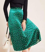 New Anthropologie Maeve Carly Pleated Velvet Midi Skirt Green Women's Size XS