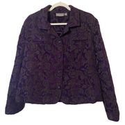 Croft And Barrow  Dark Purple Black Lace Floral Long Sleeve Blazer Women's SZ XL