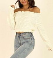 Showpo Caught you staring ivory off the shoulder sweater cropped Size XS Women’s