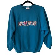 VINTAGE Hanes Teal Sewing Hearts Cute Sweatshirt