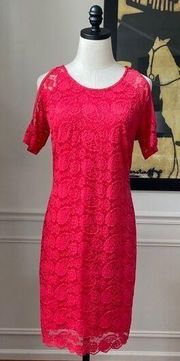 Venus Strawberry Red Lace Cold Shoulder Dress M