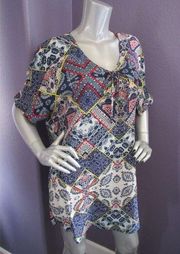 NWT Gypsy05 Bima Printed Silk Lace Front Dolman Sleeve Shift Mini Dress XS $242