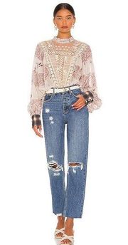 NWT FP We The Free Crvy Georgine Mom Jean in West End Blue distressed 29”