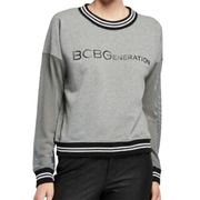 BCBGeneration Womens Retro Athletic Pullover Sweatshirt Black Gray Small NWT