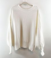 Aerie Oversized Ribbed Drop Shoulder Crewneck Sweater White Medium