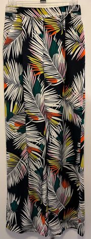 Colorful Tropical Wide Leg Pants with Single Pleat, Pockets and Elastic Waist in Back - Size USA 4