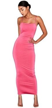 Mistress Rocks Dainty Doll Hot Pink Bodycon Maxi Slip Dress Large Open Back NWT