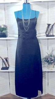 NWT Jason Wu black satin shiny spaghetti straps midi formal cocktail dress Sz L