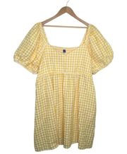 Old Navy Dress Womens XXL Seersucker Sweetheart Neck Gingham Puff Sleeve Yellow