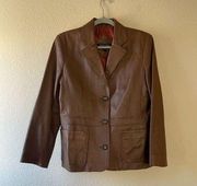 Y2k Valerie stevens lamb leather brown blazer jacket size medium