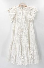 Ulla Johnson Norah White Broderie Anglaise Eyelet Flutter Sleeve Tiered Dress 4