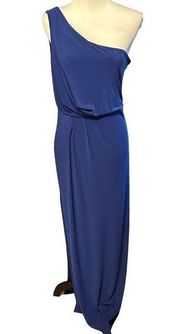 Adrianna Papell Blue Evening One Shoulder Long Dress Sz 10