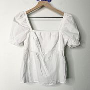 Medium White Puff Short Sleeve Peplum Top Smock Back