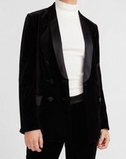 NEW Sz XS 0-2 Womens Express Double Breasted Blazer in Black Velvet Tux Satin