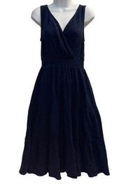 BeachLunchLounge Midi Dress Size Small Navy Blue Tiered Gauzy V-Neck Sleeveless