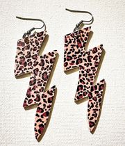 Leopard Print Lightning Bolt Dangle Earrings