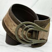 Chico's Wide Brown Genuine Leather Suede Stretch Cinch Belt Size Medium M Womens