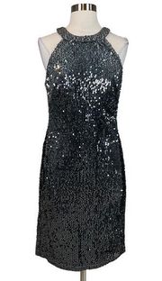 Women's Cocktail Dress Size 10 Silver Sequined Velvet Sleeveless Sheath