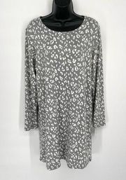 Charter Club NWT Long Sleeve Nightgown Size M Sleep Shirt Gray White Leopard