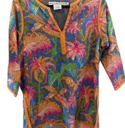 Gretchen Scott Jersey Split Neck Palm Floral Print Tunic Top Size M