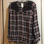 Self Esteem Red, Black Plaid Lace Long Sleeve Shirt Small